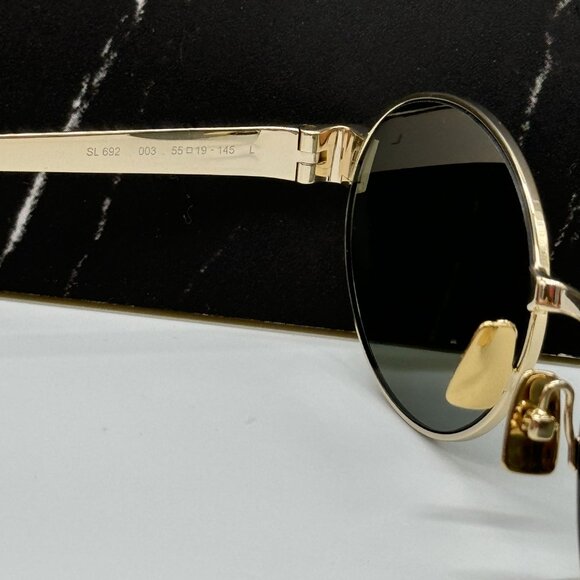 NEW SL692 003 SAINT LAURENT SL 692 003 OVAL WOMEN GOLD GREEN SUNGLASSES - Picture 9 of 11